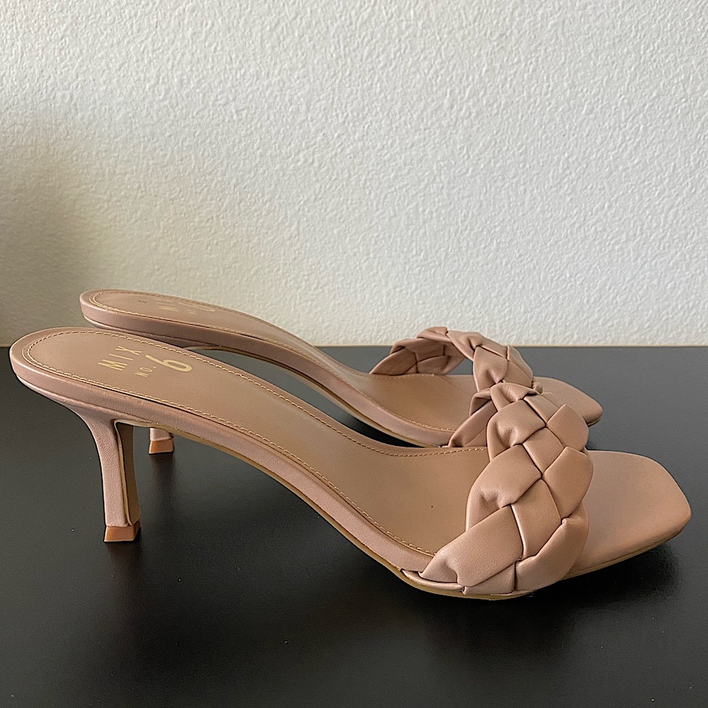 Braided square toe heels